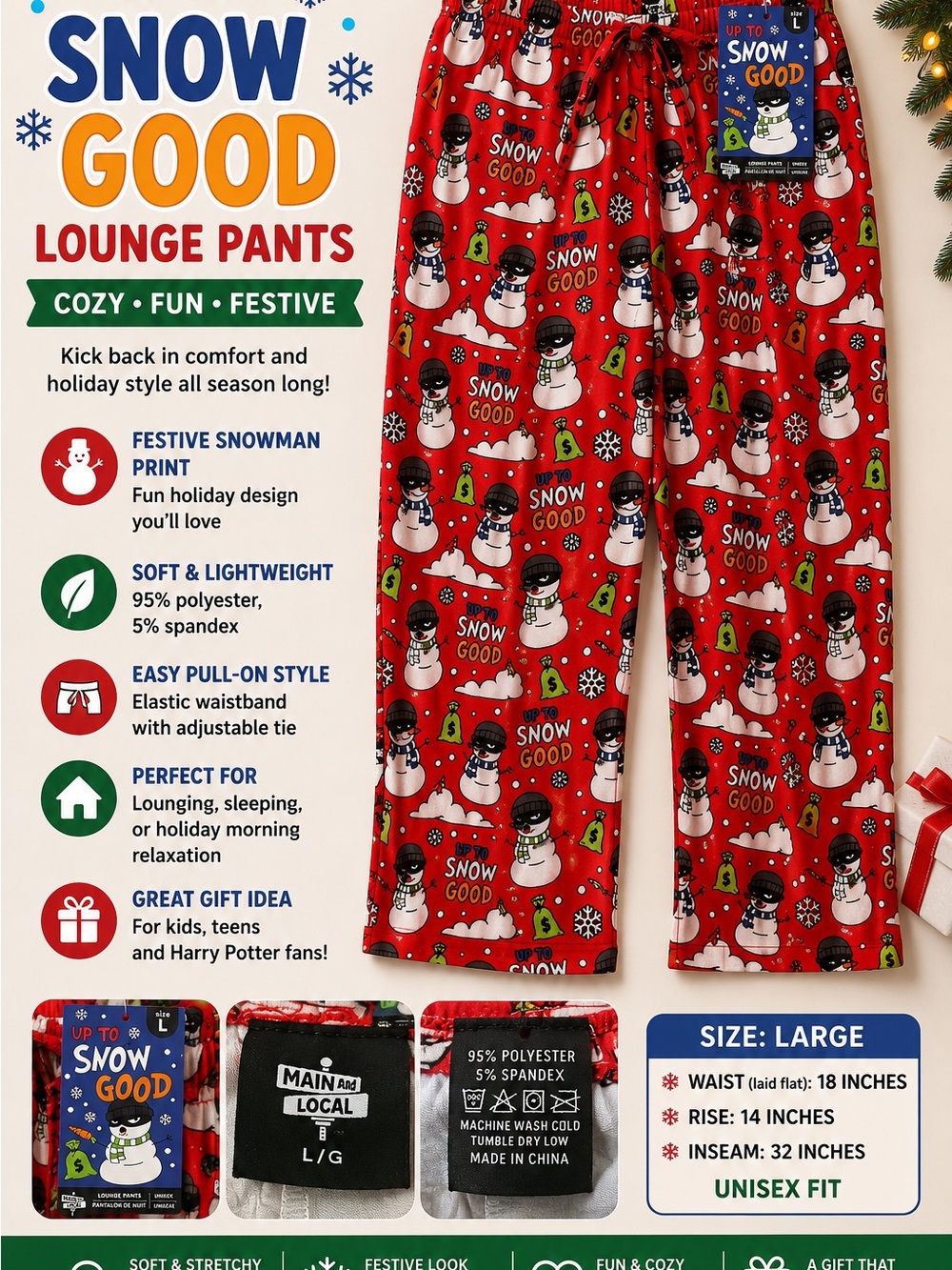 Snow Good Red Unisex Pajama Lounge Pants - Festive Snowman Print